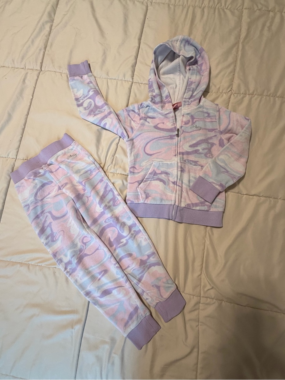 Juicy Couture Pastel Swirl Hoodie & Joggers - Lavender, Pink, Blue